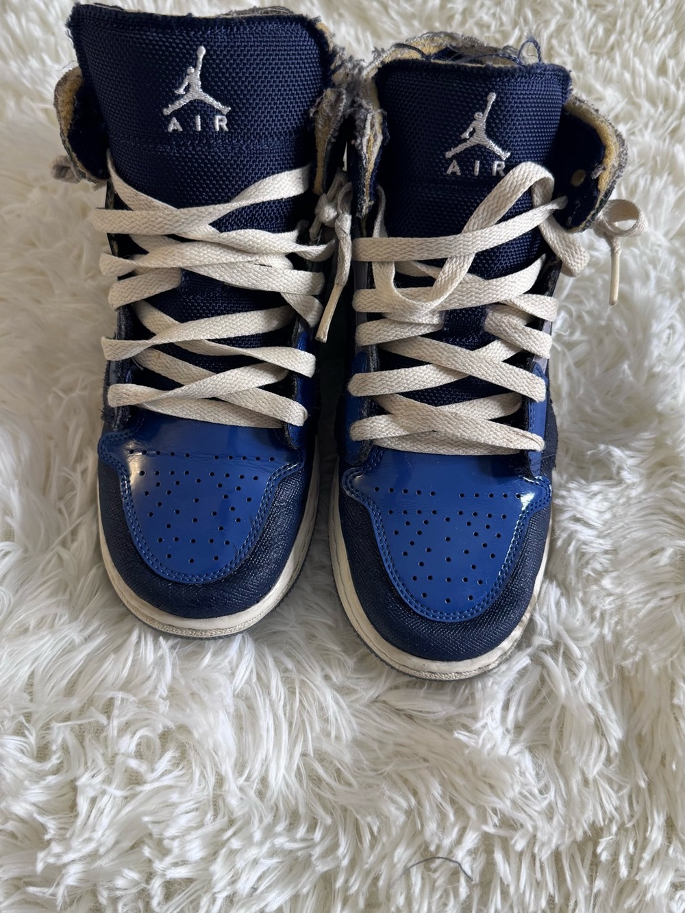 Jordan Kids' High-Top Sneakers in Navy and Royal Blue with White Laces